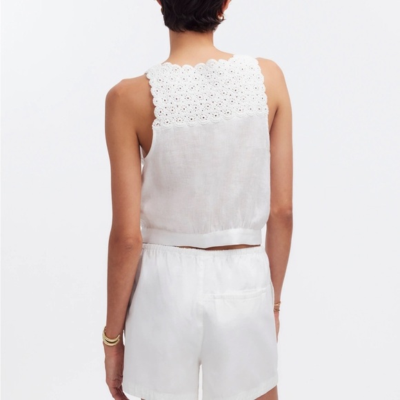 Madewell 100% Linen Embroidered V-Neck Bubble Top - Picture 4 of 7